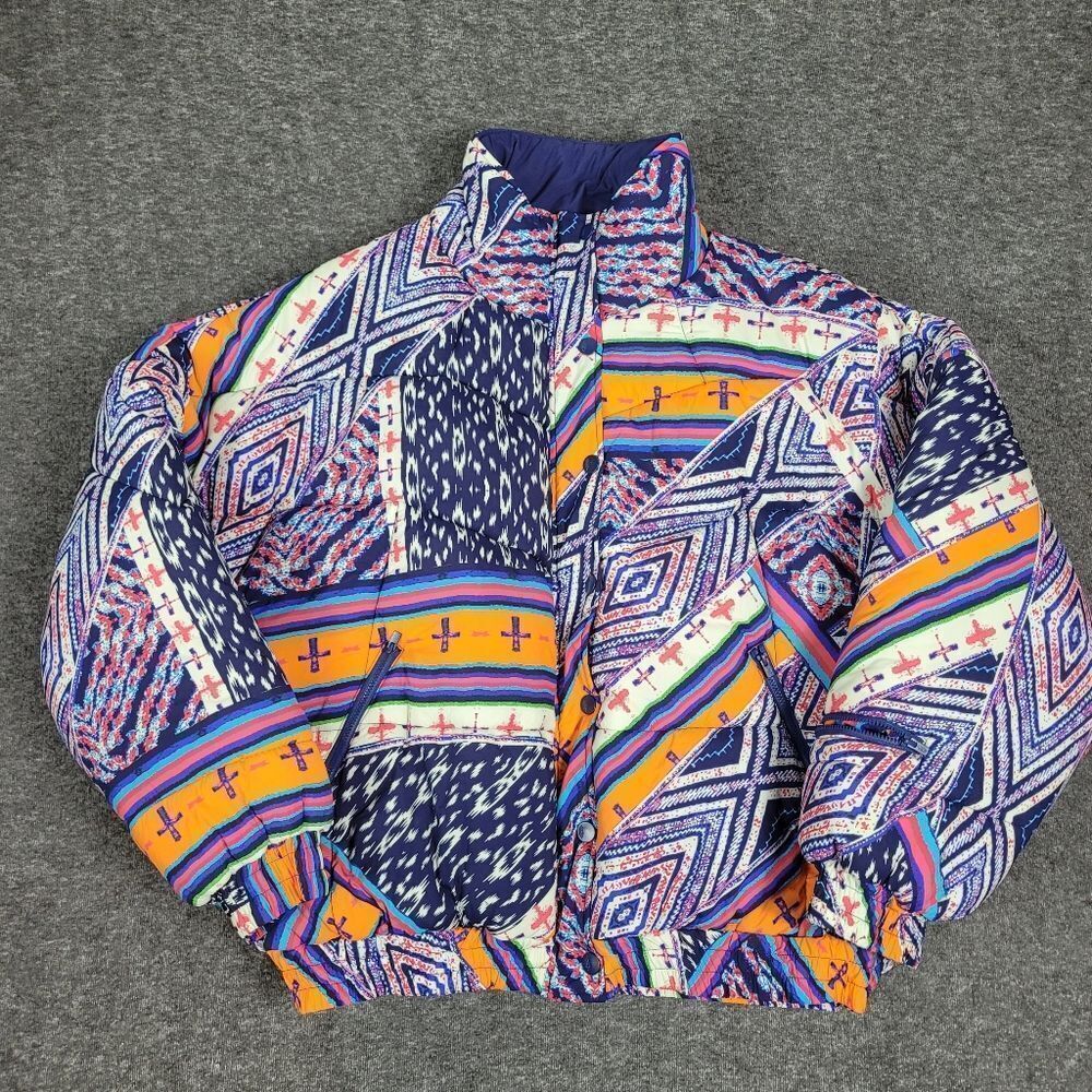 Free People PF Movement Power House Women's Puffer Size L Navy Combo Print New W - Picture 1 of 11